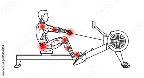 Man exercising on a rowing machine.