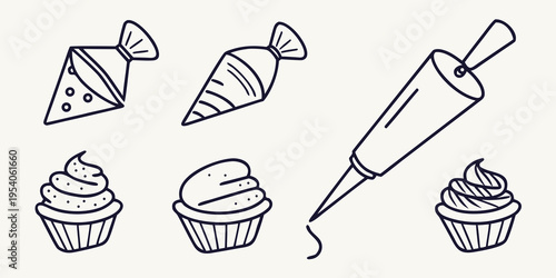 Line of cupcakes and candies line dessert sweet treats