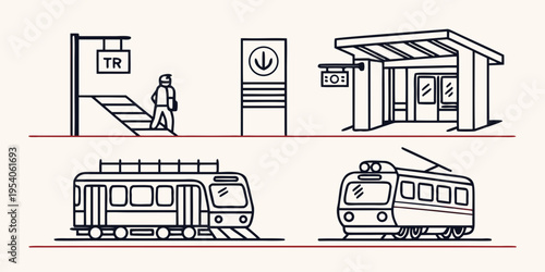 Public transportation and train station tram platform