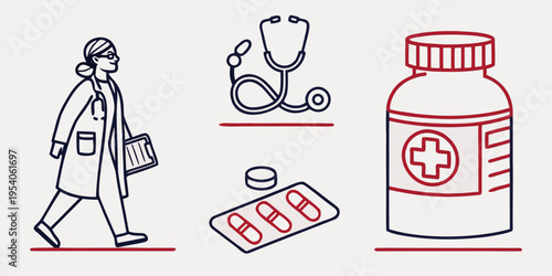 Red and black line of medical line medical doctor stethoscope