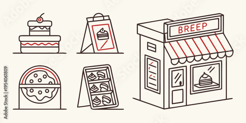 Bakery storefront with desserts and menu boards cakes