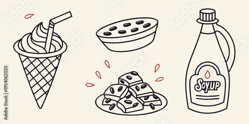 Ice Cream and Sweets Line cone syrup brownies