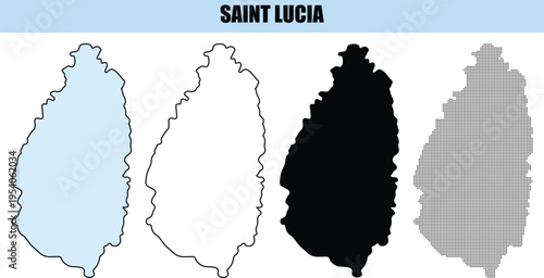 Saint Lucia Map Outlines Silhouette and Dotted Pattern on White Background