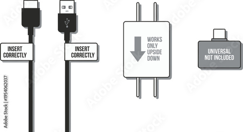 Various charging cables and adapters illustrate frustrating connector types and connection issues.