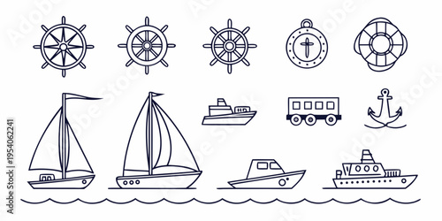 Nautical and ships line nautical ships line sailing vessels boat maritime symbols