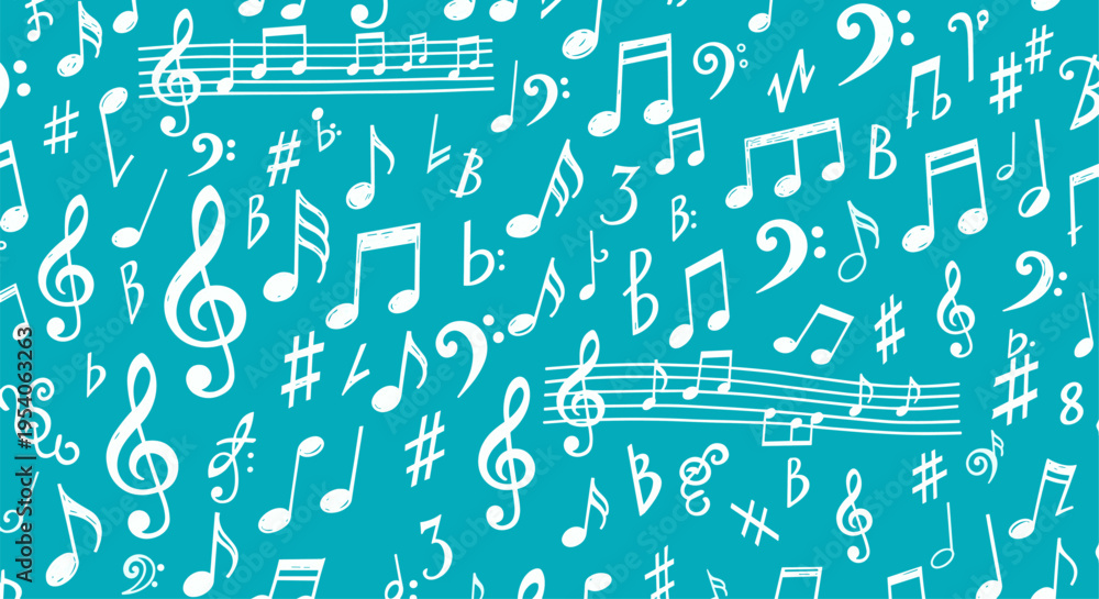 Fototapeta premium White musical notes on blue.