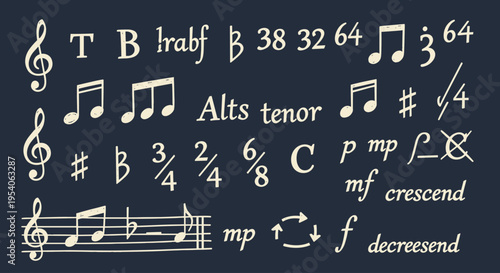Music notes and symbols collection.