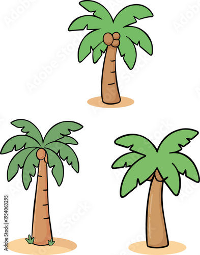 Palm tree icon Set vector illustration, tropical coconut tree collection, summer nature symbols