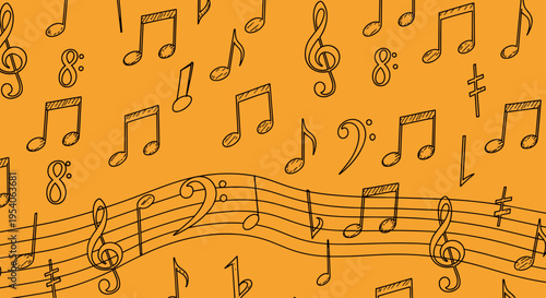 Music notes on a staff line.