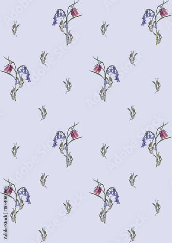 Flowers and leaves in vintage style, seamless pattern.