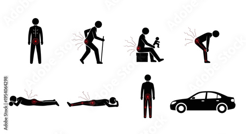 Back pain and strain illustrations.