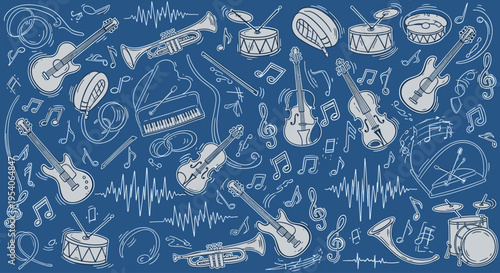 Musical Instruments Variety in Blue.