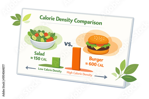 Calorie Density Comparison Salad Versus Burger Infographic.