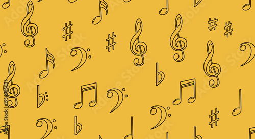 Music notes on yellow background.