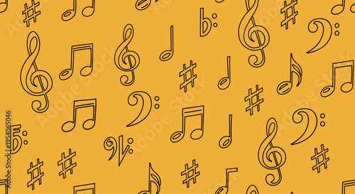 Music notes on yellow background.