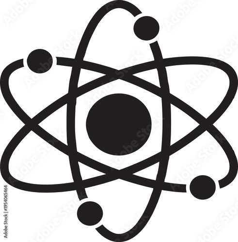 Atom Structure: A striking black and white depiction of an atom's structure, showcasing its fundamental components.