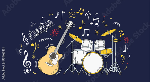 Guitar and Drum Music Instruments.