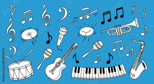 Musical Instruments and Notes Collection.