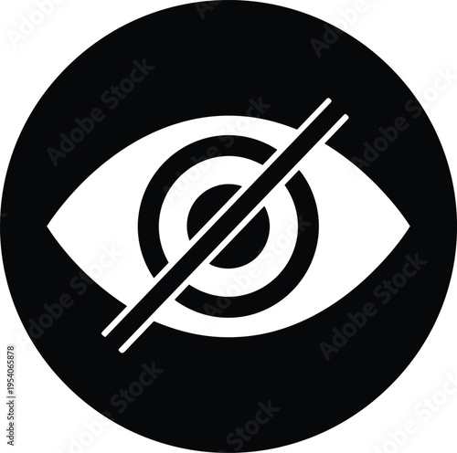 Hide visibility icon, secret private eye symbol, crossed out view sign, security privacy vector, sensitive content restricted access web interface element