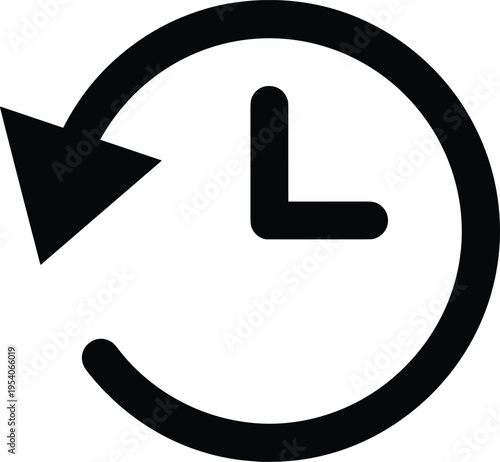 History icon, back in time clock, reset symbol, counter clockwise rotation arrow, update and restore time vector illustration