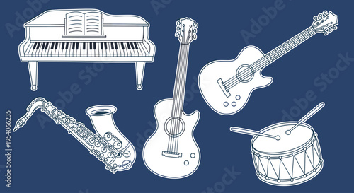 Musical instruments in a line up.