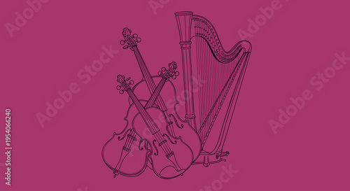 Musical Instruments Harp and Drums.