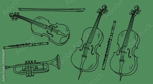 Musical Instruments Orchestra Violins Trumpet.