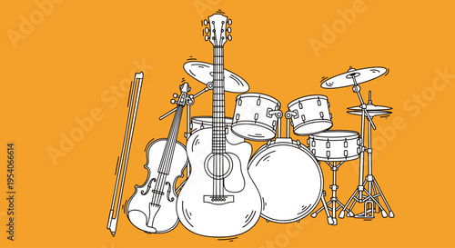 Musical instruments for a band performance.