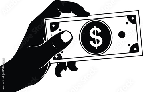 Human hand holding dollar banknote icon, cash payment and financial success concept, money transaction vector illustration on white background