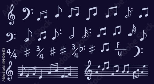 Music notes and musical symbols.