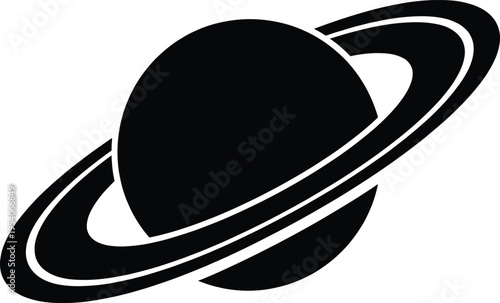 Minimalist planet Saturn silhouette icon with double orbital rings, black celestial space body vector illustration for science and astronomy logo