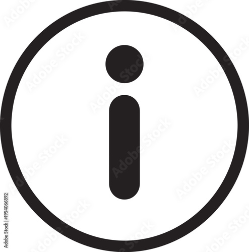 Minimalist information icon in circle, black outline letter i symbol, professional web interface navigation vector illustration for help desk support