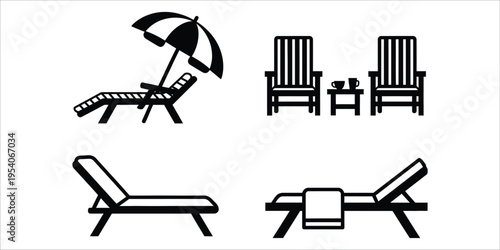 Beach chairs and umbrella illustrations