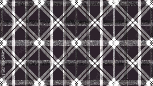 Seamless geometric pattern with intersecting lines and shapes in gray and white hues