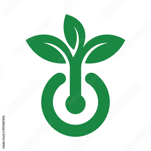 A green sprout growing out of a power button in a clean, modern, and simple icon design, symbolizing growth and start