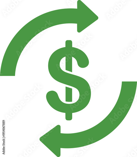 Money transfer icon, currency exchange vector illustration, dollar sign with cycle arrows, financial transaction symbol, digital payment cash return