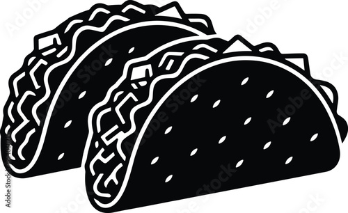 Black and white of two tacos mexican food cuisine