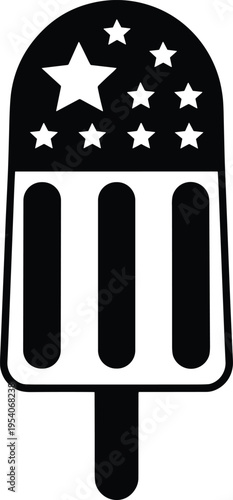 Black and white popsicle with stars on ice pop american flag