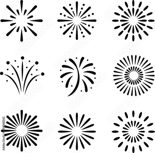 Set of vector snowflakes and floral elements in decorative geometric design style for winter patterns and ornaments