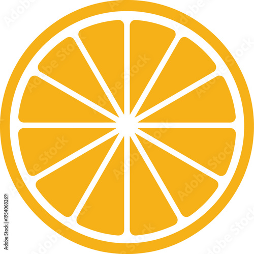 Orange slice vector icon, fresh citrus fruit segment for food design, round yellow lemon cross section, organic juice symbol