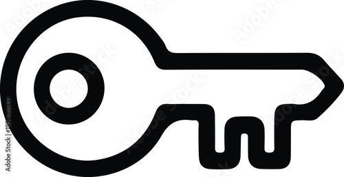 Simple Black Key Icon Security Access Symbol, Minimal black key icon isolated on white background, representing security, access, privacy, and unlocking concepts for digital or physical protection the