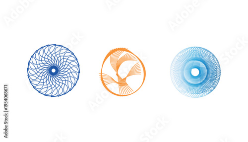 Three colorful oval shaped abstract designs