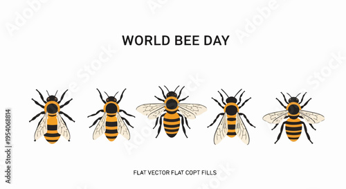 Celebrating World Bee Day with collection of various honey bees. World Bee Day highlights importance of pollinators for ecosystem health.