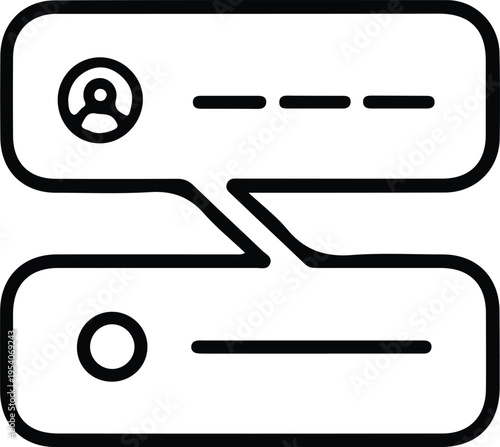 Chat conversation bubbles user messaging interface icon, Simple line icon showing two chat bubbles with user avatar and text lines, representing messaging, communication, and online conversation inter