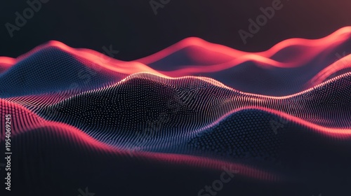 Abstract Digital Data Waves Visualize Network Information Flow with Glowing Holographic Effects