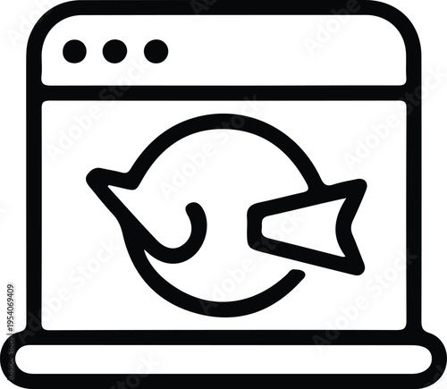 Laptop Sync Refresh Icon Line Illustration, Simple outline illustration of a laptop with circular arrows on screen, representing data synchronization, refresh actions, cloud updates, and system proces