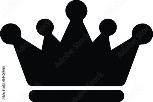 Black Crown Icon Symbol of Royalty Power, Simple black crown silhouette representing royalty, leadership, authority, success, or premium status isolated on clean background.