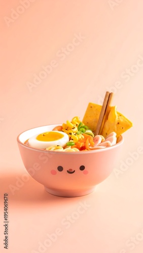 Delicious Ramen Noodle Bowl with Egg and Chopsticks.
