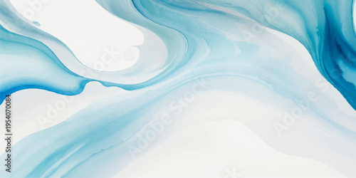 A clean vector illustration of an abstract blue water background with flowing waves and liquid curves creates a wavy motion texture for a sea ocean backdrop wallpaper