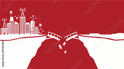 Digital Divide in Business Showing Gap Between Advanced Technology City and Undeveloped Landscape – Vector Illustration